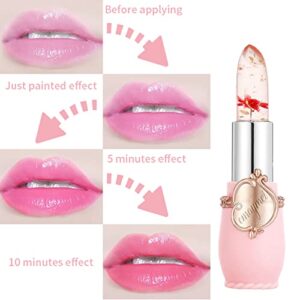 paminify 2pcs Jelly Clear Crystal Flower Magic Lipstick Color Changing Tinted Lip Balm Nourishing Moisturizing Lip Stick labial magicos