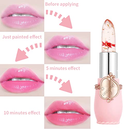 paminify 2pcs Jelly Clear Crystal Flower Magic Lipstick Color Changing Tinted Lip Balm Nourishing Moisturizing Lip Stick labial magicos