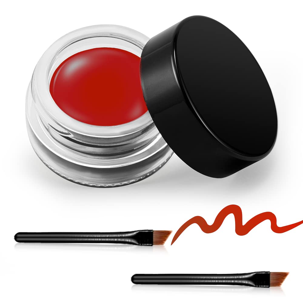 Erinde Red Gel Eyeliner, Waterproof Long Lasting Cream Eyeliner Gel Pot, High-Intensity Pigments Smudge-Proof Eye Liner Makeup, Water-Resistant Eyeliner with 2PCS Brushes 12# Red