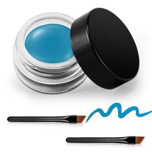 erinde gel eyeliner, waterproof long lasting cream eyeliner gel, high-intensity pigments smudge-proof eye liner makeup, eyeshadow primer eyeliner with 2pcs eyeliner brushes 10# water blue