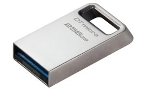 kingston datatraveler micro 256gb usb flash drive | ultra-small premium metal design | usb 3.2 gen 1 | speeds up to 200mb/s | dtmc3g2/256gb,silver