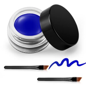 erinde blue gel eyeliner, waterproof long lasting cream eyeliner gel, high-intensity pigments smudge-proof eye liner makeup, water-resistant eyeliner with 2pcs eyeliner brushes 03# blue