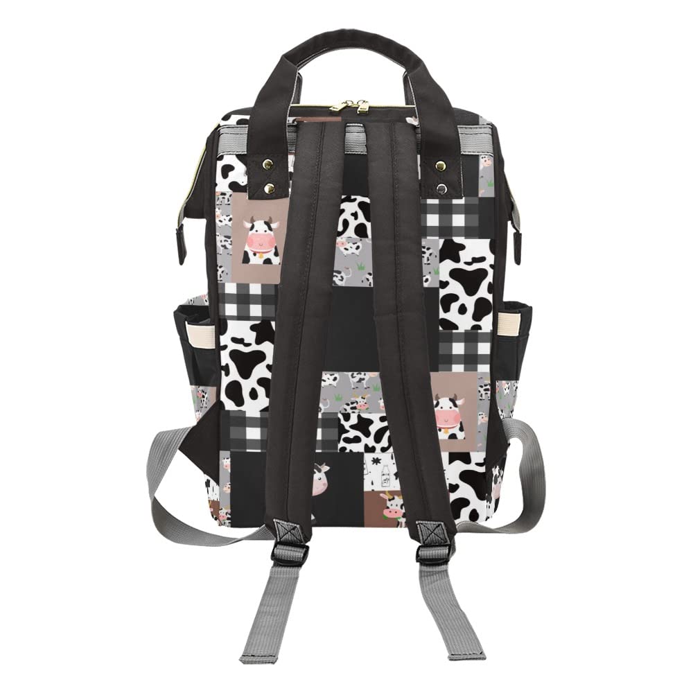 Liveweike Cow Print Patchwork Personalized Diaper Bag Backpack Custom Name Daypack Large Mommy Bag for Adults Girl Boy Student Option 3