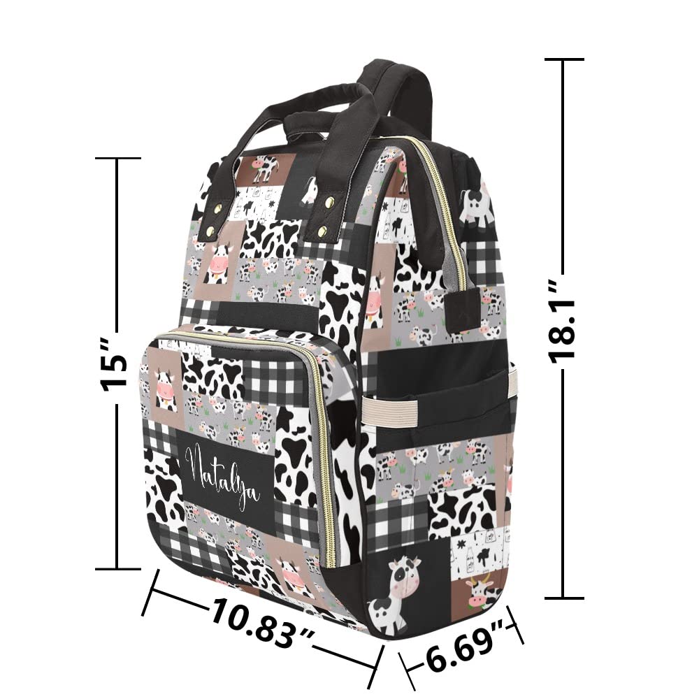 Liveweike Cow Print Patchwork Personalized Diaper Bag Backpack Custom Name Daypack Large Mommy Bag for Adults Girl Boy Student Option 3