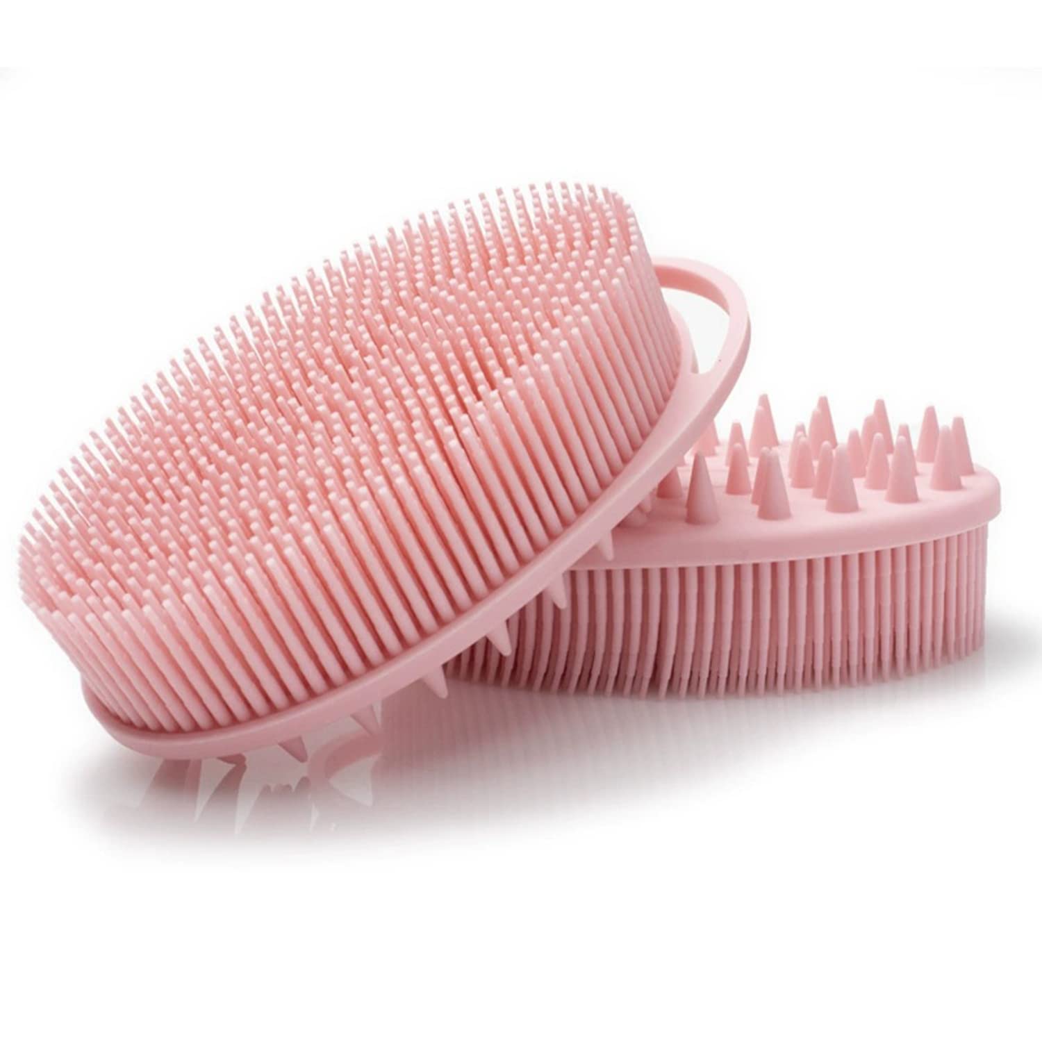 Silicone Body Brush, Exfoliating Body Scrubber, Silicone Body Scrubber Loofah, Silicone Bath Brush, Soft Exfoliating Body Bath Shower Scrubber Brush for Kids and Adults All Kinds of Skin (Pink)