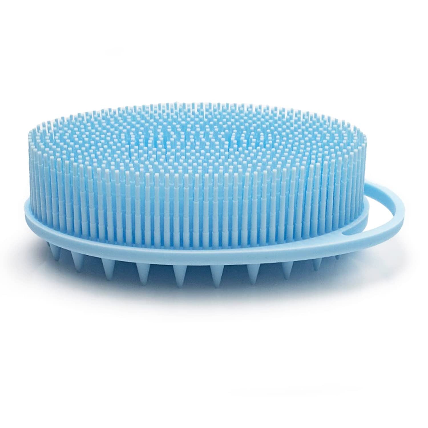 Silicone Body Brush, Exfoliating Body Scrubber, Silicone Body Scrubber Loofah, Silicone Bath Brush, Soft Exfoliating Body Bath Shower Scrubber Brush for Kids and Adults All Kinds of Skin (Blue)