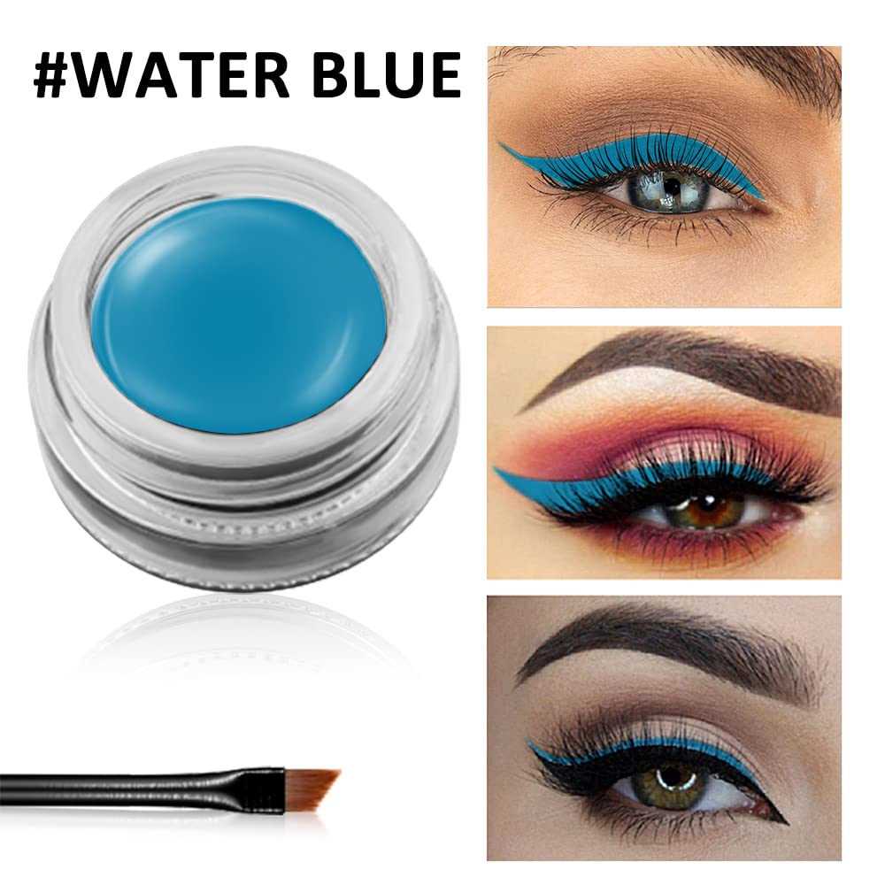 Erinde Gel Eyeliner, Waterproof Long Lasting Cream Eyeliner Gel, High-Intensity Pigments Smudge-Proof Eye Liner Makeup, Eyeshadow Primer Eyeliner with 2PCS Eyeliner Brushes 10# Water Blue