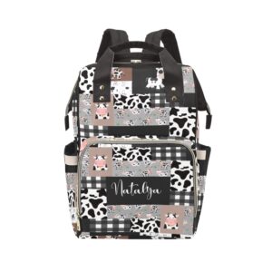 liveweike cow print patchwork personalized diaper bag backpack custom name daypack large mommy bag for adults girl boy student option 3