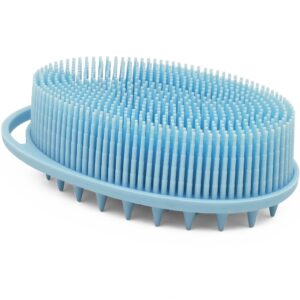 silicone body brush, exfoliating body scrubber, silicone body scrubber loofah, silicone bath brush, soft exfoliating body bath shower scrubber brush for kids and adults all kinds of skin (blue)