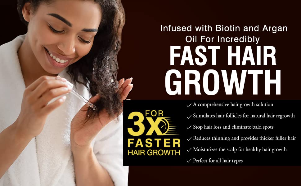 GrowFinity Hair Growth Oil | Biotin and Argan Infused for 3x Faster Growth | Regrowth Treatment | Vitamin E Salon-Grade Natural Oil - 1 Oz