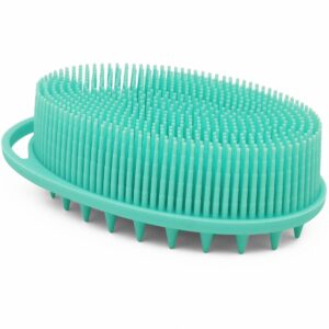 silicone body brush, exfoliating body scrubber, silicone body scrubber loofah, silicone bath brush, soft exfoliating body bath shower scrubber brush for kids and adults all kinds of skin（green）