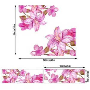 Giant Pink Flowers Wall Decals Lily Floral Wall Stickers DIY Removable Large Peach Blossom Brown Leaf Wall Art Decor for Kids Girls Bedroom Living Room Nursery Playroom Office Decoration DT-129