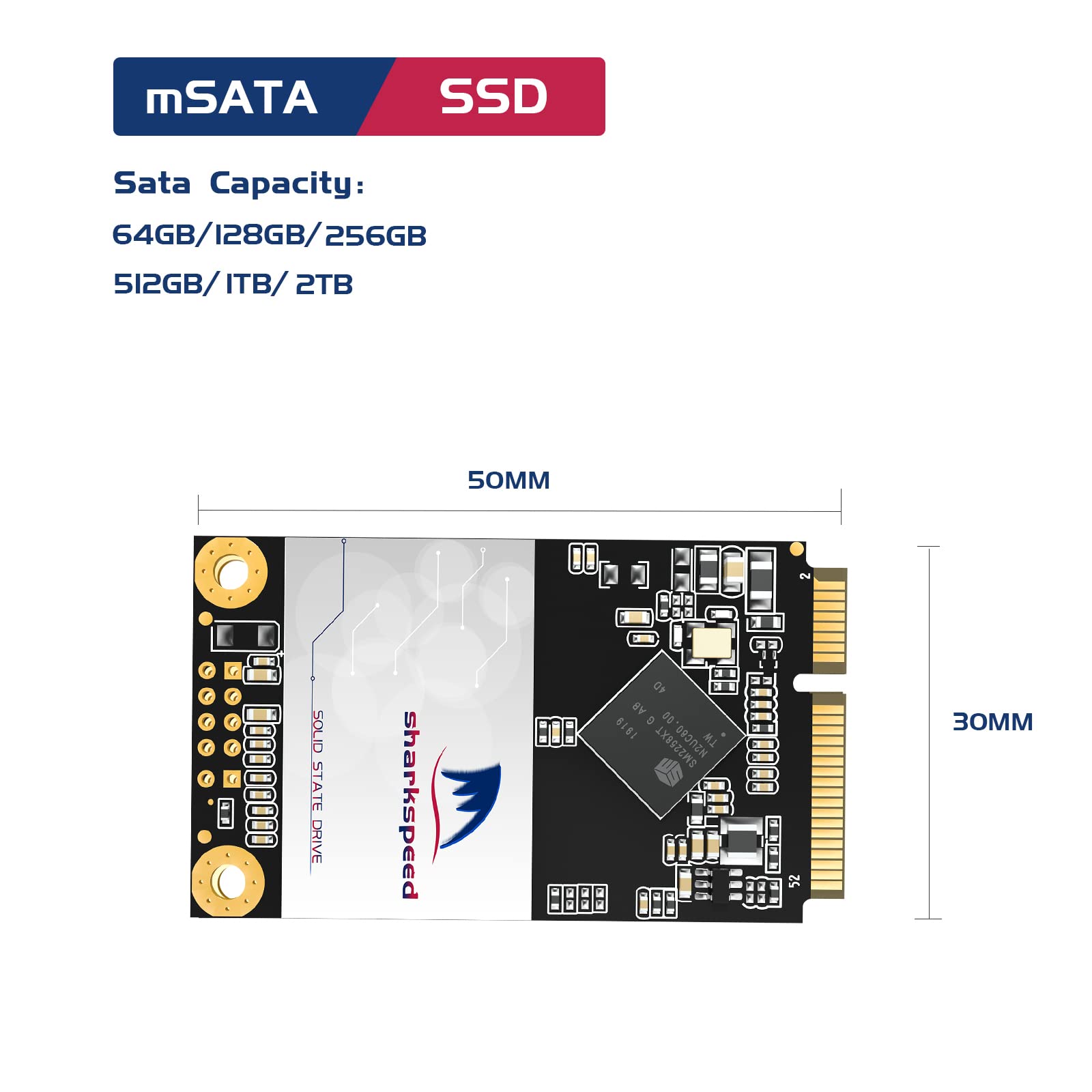 mSATA SSD 256GB SHARKSPEED Plus Internal Mini SATA SSD Drive 3D NAND Solid State Drive for Mini PC Notebooks Tablets PC(mSATA 256GB)