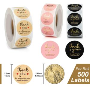 5 Rolls 2500 Pieces Thank You Stickers with 5 Design, Packaging for small business items, envelopes, gift wrap, crafts and bubble envelopes and more(1” Round Label)