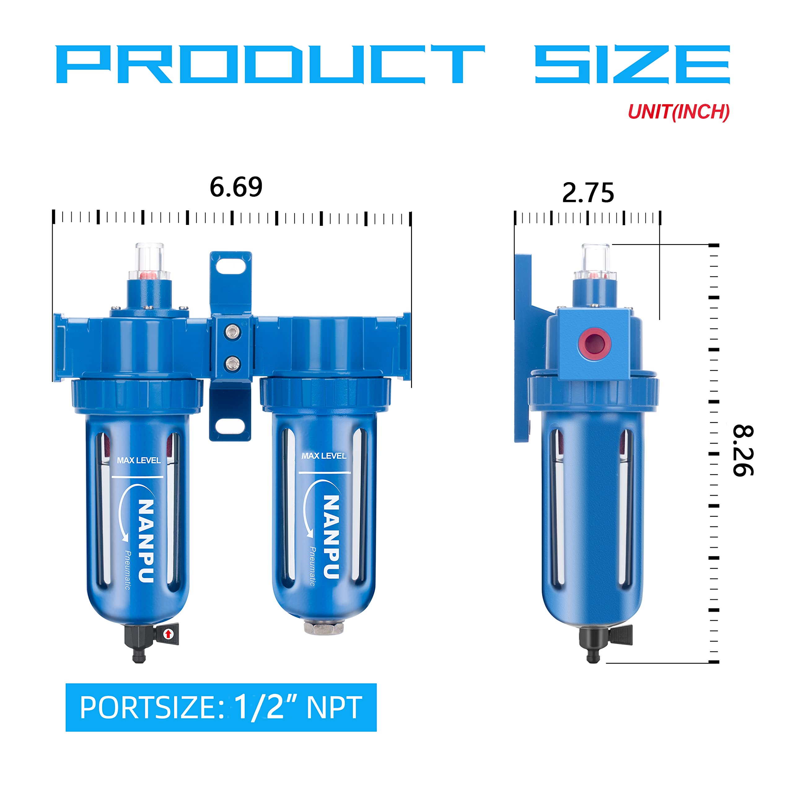 NANPU Zinc Alloy Coalescing Filter & Desiccant Dryer System, Poly Bowl, Suitable for Paint Spray & Plasma Cutter (1/2" NPT)