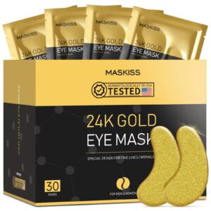 Maskiss 24k Gold Under Eye Patches (30 Pairs), eye mask, Collagen Skin Care Products, Eye Patches for Puffy Eyes, eye masks for dark circles and puffiness