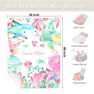 Sea Ocean Octopus Whale Personalized Baby Blanket for Girl Boy Soft Warm Newborn Throw Naps Swaddle Custom Blanket 30X40 in