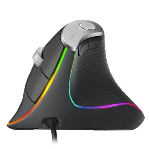 nulea m504 wired vertical mouse, usb ergonomic optical mouse with 4 adjustable dpi, 11 rgb backlight modes, compatible for laptop, pc, desktop, mac, grey