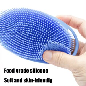 Silicone Body Brush, Exfoliating Body Scrubber, Silicone Body Scrubber Loofah, Silicone Bath Brush, Soft Exfoliating Body Bath Shower Scrubber Brush for Kids and Adults All Kinds of Skin (Blue)