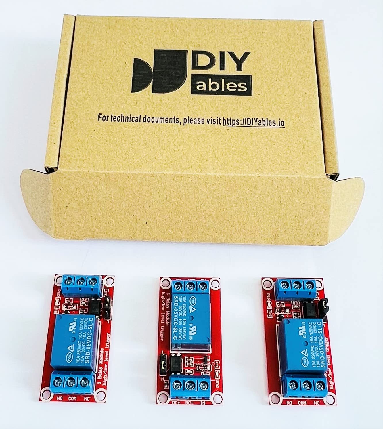 DIYables 3pcs Relay Module for Arduino, ESP32, ESP8266, Raspberry Pi, 1 Channel, 5V, High/Low Level Trigger