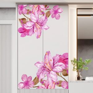 Giant Pink Flowers Wall Decals Lily Floral Wall Stickers DIY Removable Large Peach Blossom Brown Leaf Wall Art Decor for Kids Girls Bedroom Living Room Nursery Playroom Office Decoration DT-129