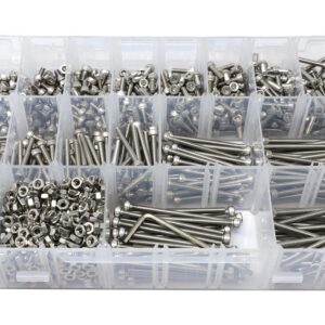 iexcell 1800 Pcs M3 x 4/5/6/8/10/12/14/16/18/20/25/30/35/40/45/50 Stainless Steel 304 Hex Socket Head Cap Screws Blots Nuts Washers Assortment Kit