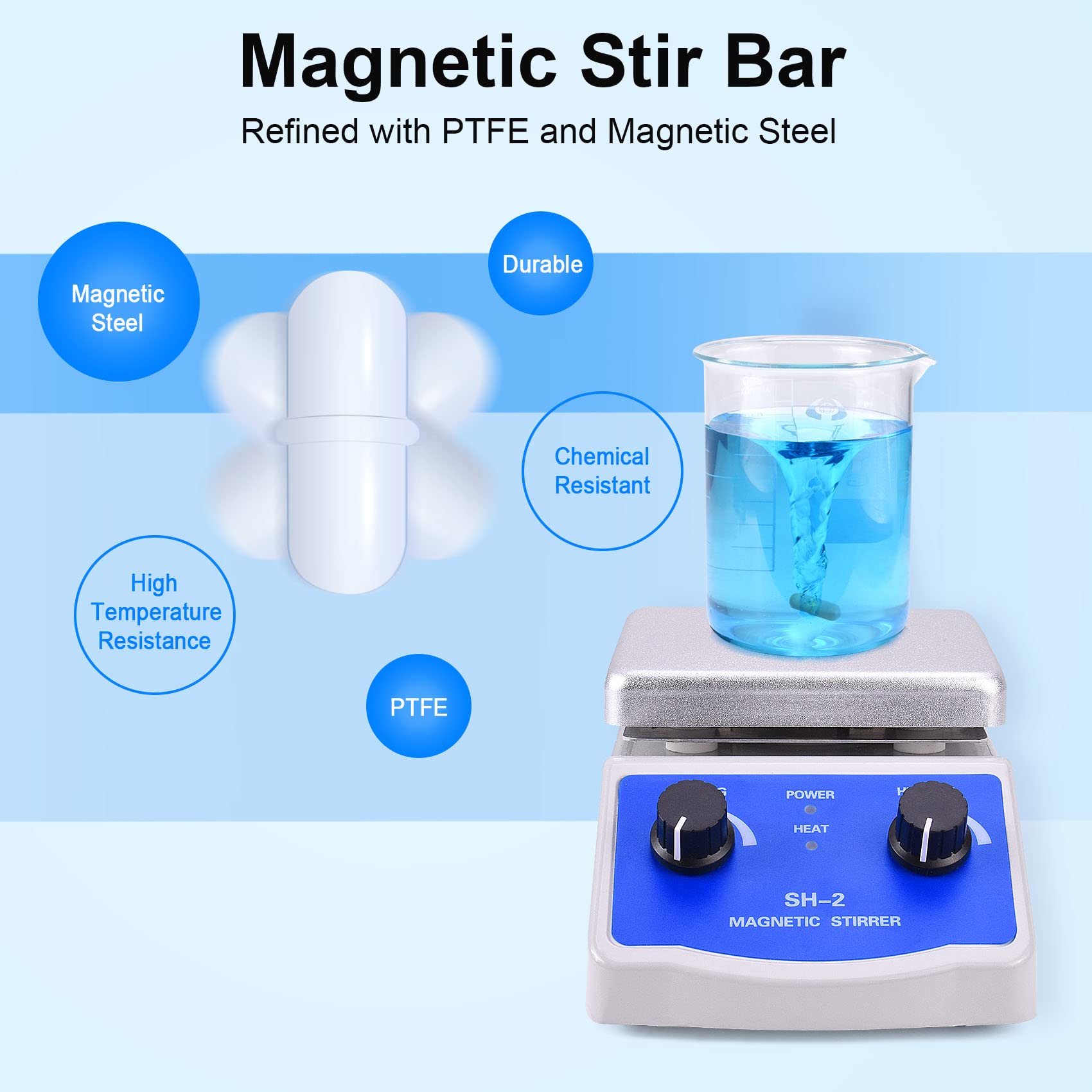 Slendor Magnetic Stirrer SH-2 Hot Plate Mixer Max 520℉ Lab Hotplate Stirrer 2000 RPM Stir Plate with Thermometer, Stirrer Bar and Support Stand