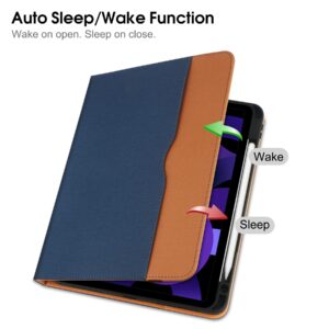 for iPad Pro 11 Inch Case 2022/2021/2020/2018, for iPad 11 Pro Case 4th/3rd/2nd/1st Generation w/Pencil Holder, Folio Stand Protective Cover, Auto Sleep/Wake, Multiple Viewing Angles, Blue/Brown