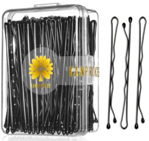 kanprincess 100pcs 2.4inch bobby pins black,pain-free bobby pins for all hair types,hair pins for women girls,hairpins for buns with box(black)