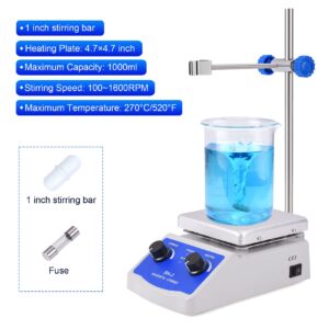 Slendor Magnetic Stirrer SH-2 Hot Plate Mixer Max 520℉ Lab Hotplate Stirrer 2000 RPM Stir Plate with Thermometer, Stirrer Bar and Support Stand