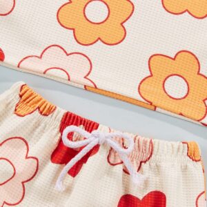 LIOMENGZI Baby Girl Shorts Outfit Flower Print Tank Top Drawstring Bloomer Set Toddler Girl Summer Clothes (Orange, 12-18 Months)