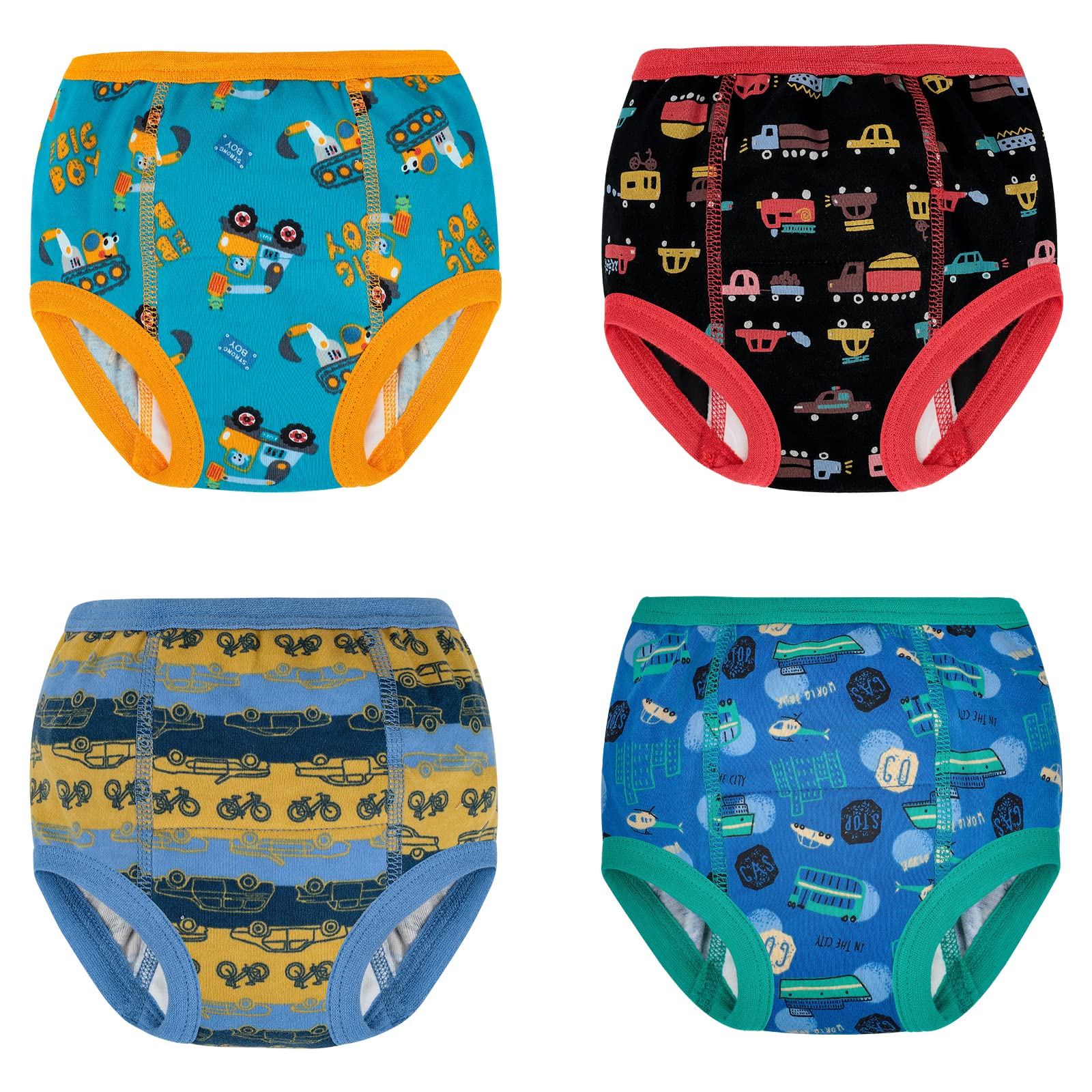 MooMoo Baby 4 Packs Training Underwear Absorbent Vehicle Potty Training Pants for Toddler Boys 2T-7T