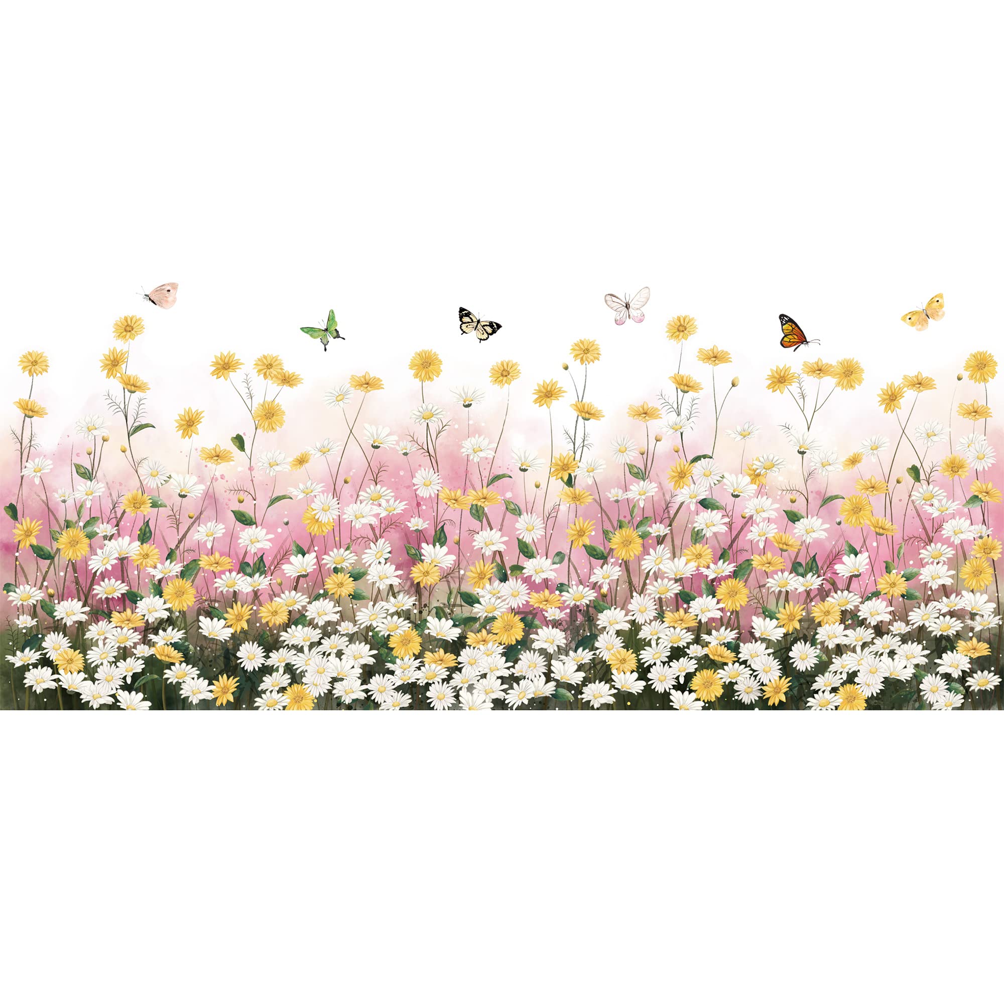 2 Sheets Yellow Daisies Flowers Wall Decals Small Fresh White Chrysanthemum Wall Stickers Pink Gypsophila Wall Art Murals for Baby Kids Girls Bedroom Living Room Corners Skirting Lines Waist Lines