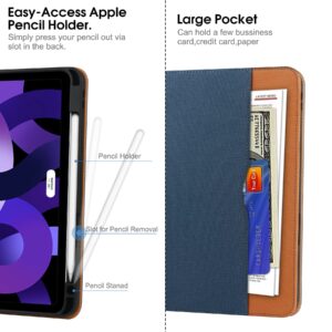 for iPad Pro 11 Inch Case 2022/2021/2020/2018, for iPad 11 Pro Case 4th/3rd/2nd/1st Generation w/Pencil Holder, Folio Stand Protective Cover, Auto Sleep/Wake, Multiple Viewing Angles, Blue/Brown