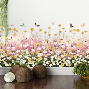 2 sheets yellow daisies flowers wall decals small fresh white chrysanthemum wall stickers pink gypsophila wall art murals for baby kids girls bedroom living room corners skirting lines waist lines