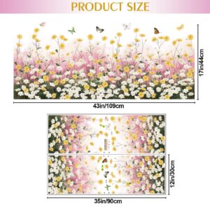 2 Sheets Yellow Daisies Flowers Wall Decals Small Fresh White Chrysanthemum Wall Stickers Pink Gypsophila Wall Art Murals for Baby Kids Girls Bedroom Living Room Corners Skirting Lines Waist Lines