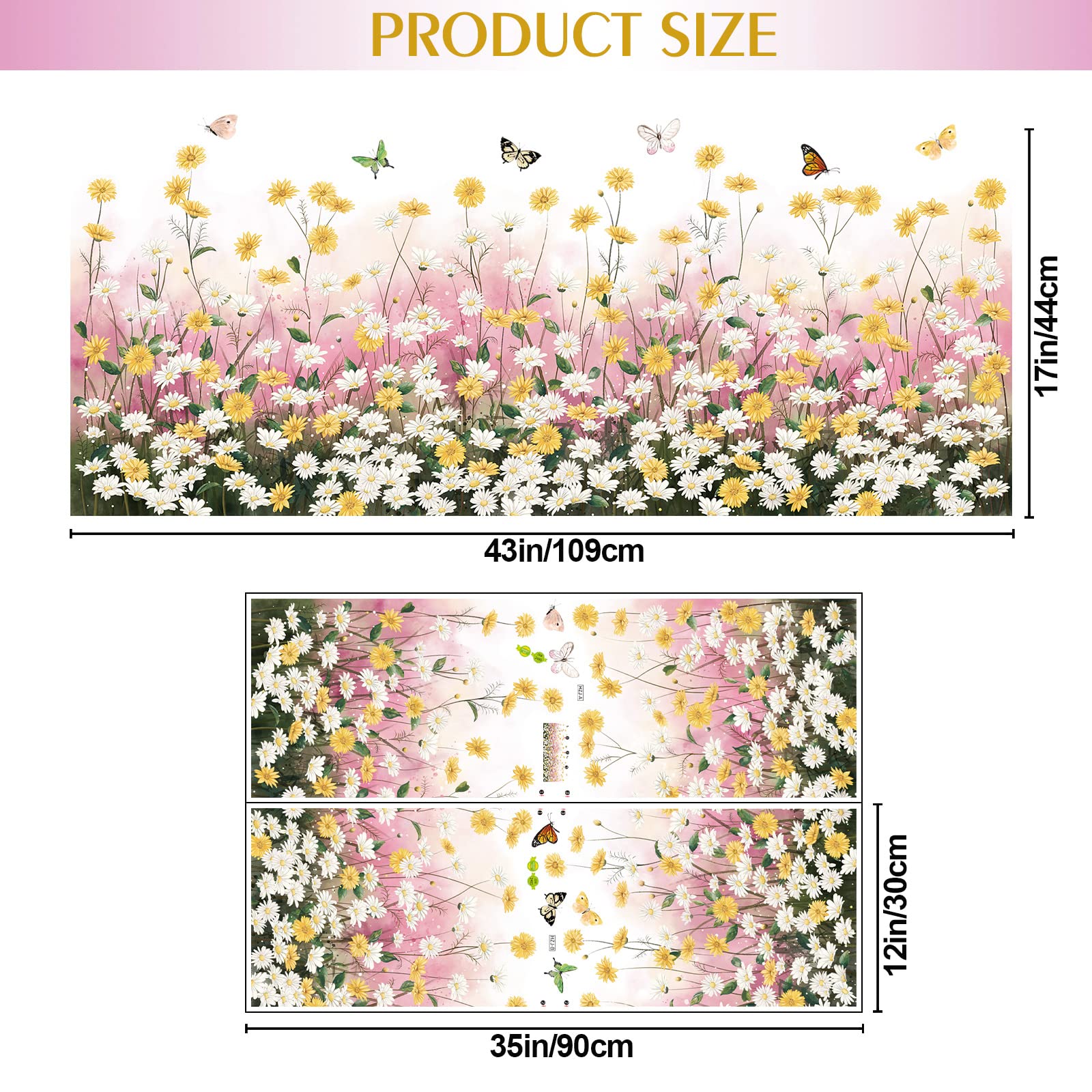 2 Sheets Yellow Daisies Flowers Wall Decals Small Fresh White Chrysanthemum Wall Stickers Pink Gypsophila Wall Art Murals for Baby Kids Girls Bedroom Living Room Corners Skirting Lines Waist Lines