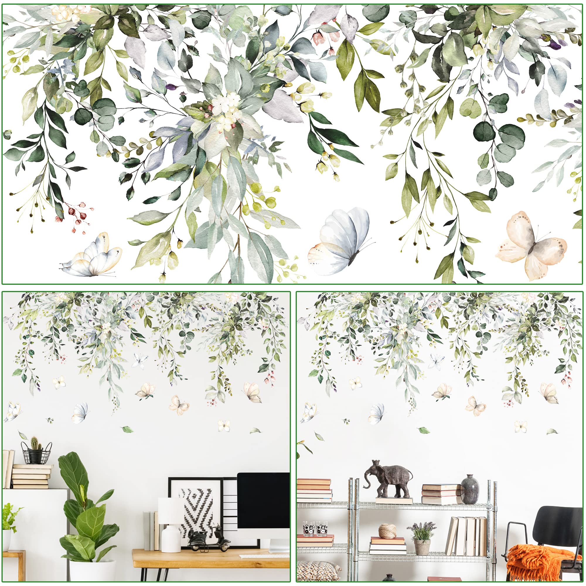 Amaonm Creative Removable Rainforest Plants Wall Decals Hanging Green Leaves and Vines Wall Stickers 3D Home Wall Corner Background Decoration Decor for Kids Girls Bedroom Nursery Offices Living Room