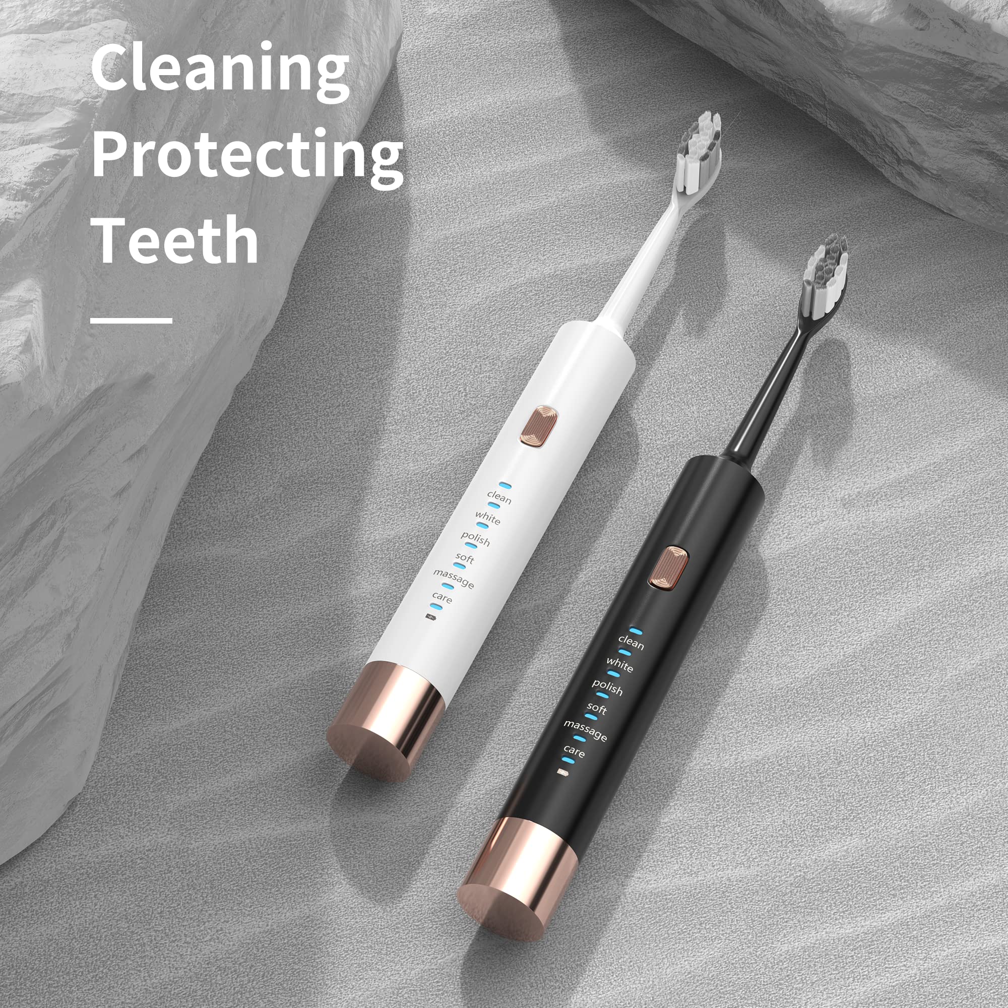 ZXZCTTC 2 Pieces,10 Brush Head High Frequency Electric Toothbrush, IPX7 Waterproof USB Quick Charge, Rechargeable 60 Days(Black/White)