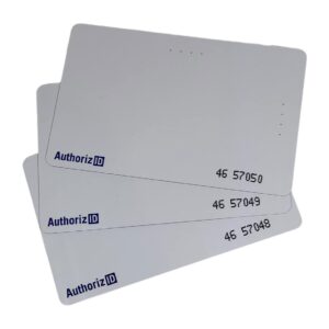 AuthorizID 100 – 26 Bit H10301 125 KHz Printable CR80 Proximity Card Wiegand chip. Compatible with 1386 1326 7610 1586 1391 and 1346. Works with Nearly All Access Control Systems. Free tech Support.