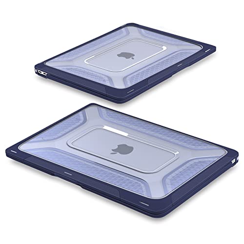 Batianda Protective Case for MacBook Air 13 inch 2021 2020 Release A2337 M1 A2179 A1932 with Touch ID,Heavy Duty Honeycomb Hard Shell with Slim TPU Bumper and Fold Kickstand & Keyboard Cover,Navy Blue