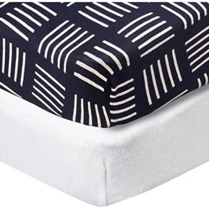 HonestBaby 2-Piece Organic Cotton Printed & Terry Changing Pad Cover Set, Sketchy Square Dark Navy, One Size