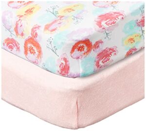 honestbaby 2-piece organic cotton printed & terry changing pad cover set, rose blossom, one size