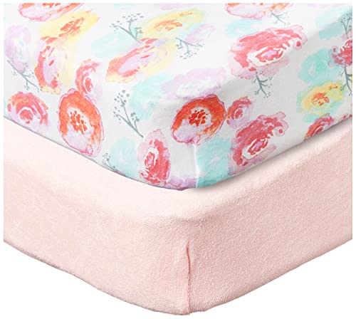 HonestBaby 2-Piece Organic Cotton Printed & Terry Changing Pad Cover Set, Rose Blossom, One Size