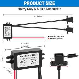YIPIN HEXHA DC Converter 12V 24V to 5V 3A 15W Dual USB Female DC DC Buck Converter Adapter Step Down Module