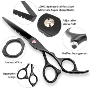 Professional Black Hair Cutting Scissors Sets Stainless Steel Barber Hairdressing Scissors Salon Multifunctional Thinning Scissors Straight Shears Tools for Mother Father Friends' Christmas Gift