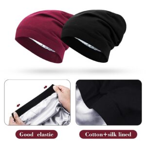 12 Pcs Satin Sleep Cap Silk Bonnet Beanie Hat Bulk Night Hair Cap Cover for Sleeping Women Curly Hair (Fresh Colors)