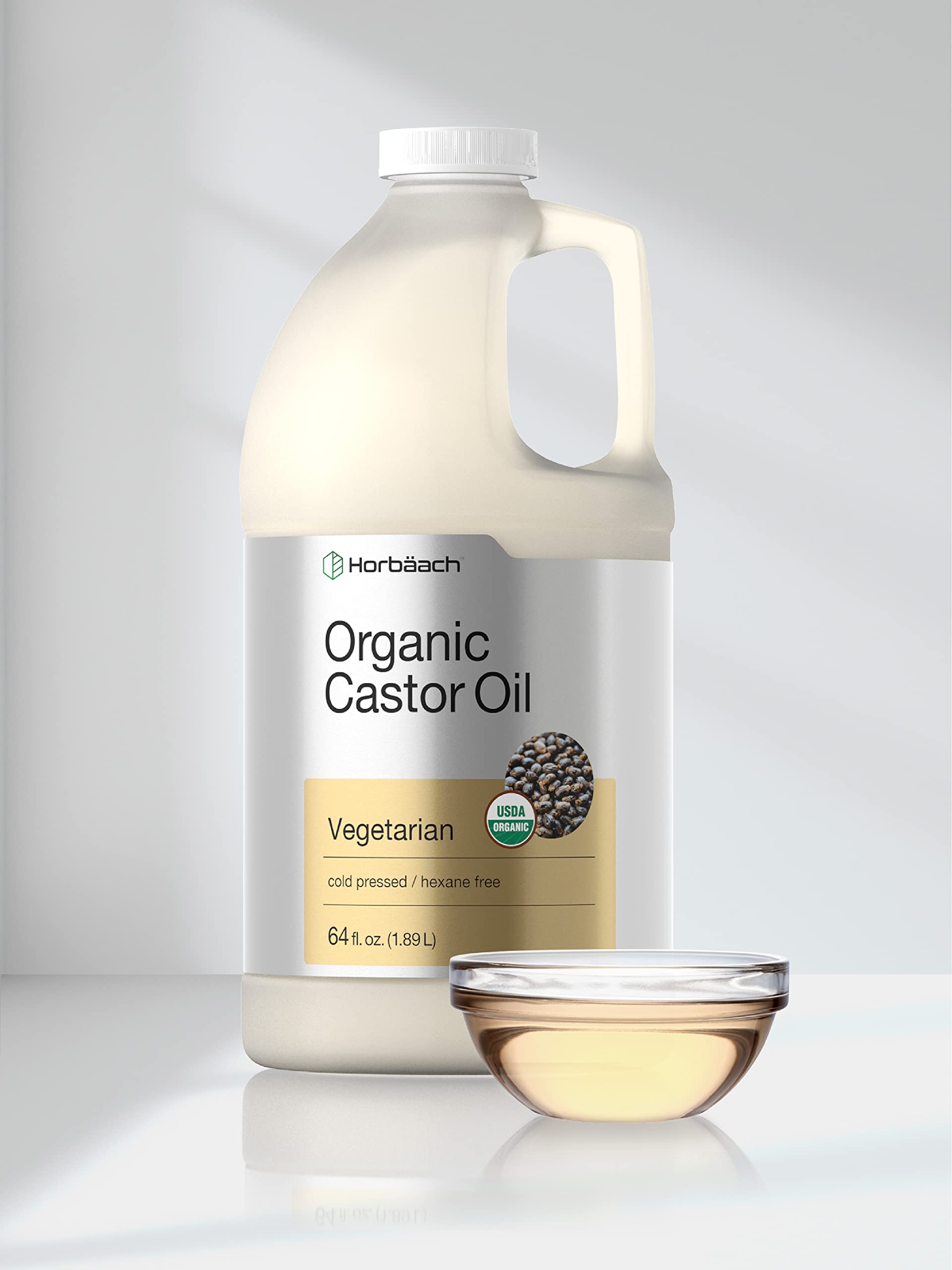 Horbäach Organic Castor Oil 64 fl oz | for Topical Use and Hair | Cold Pressed, Hexane Free | Vegetarian, Non-GMO