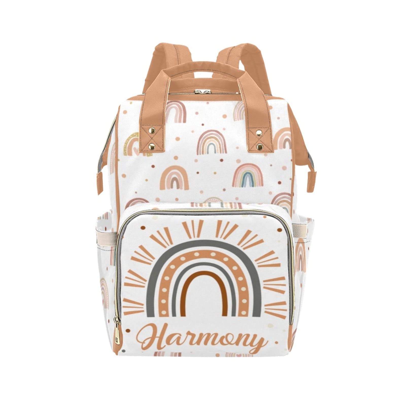 Cowcute Personalized Custom Name Diaper Bag Backpack Stylish Orange Rainbow Arch Cute Baby Bags