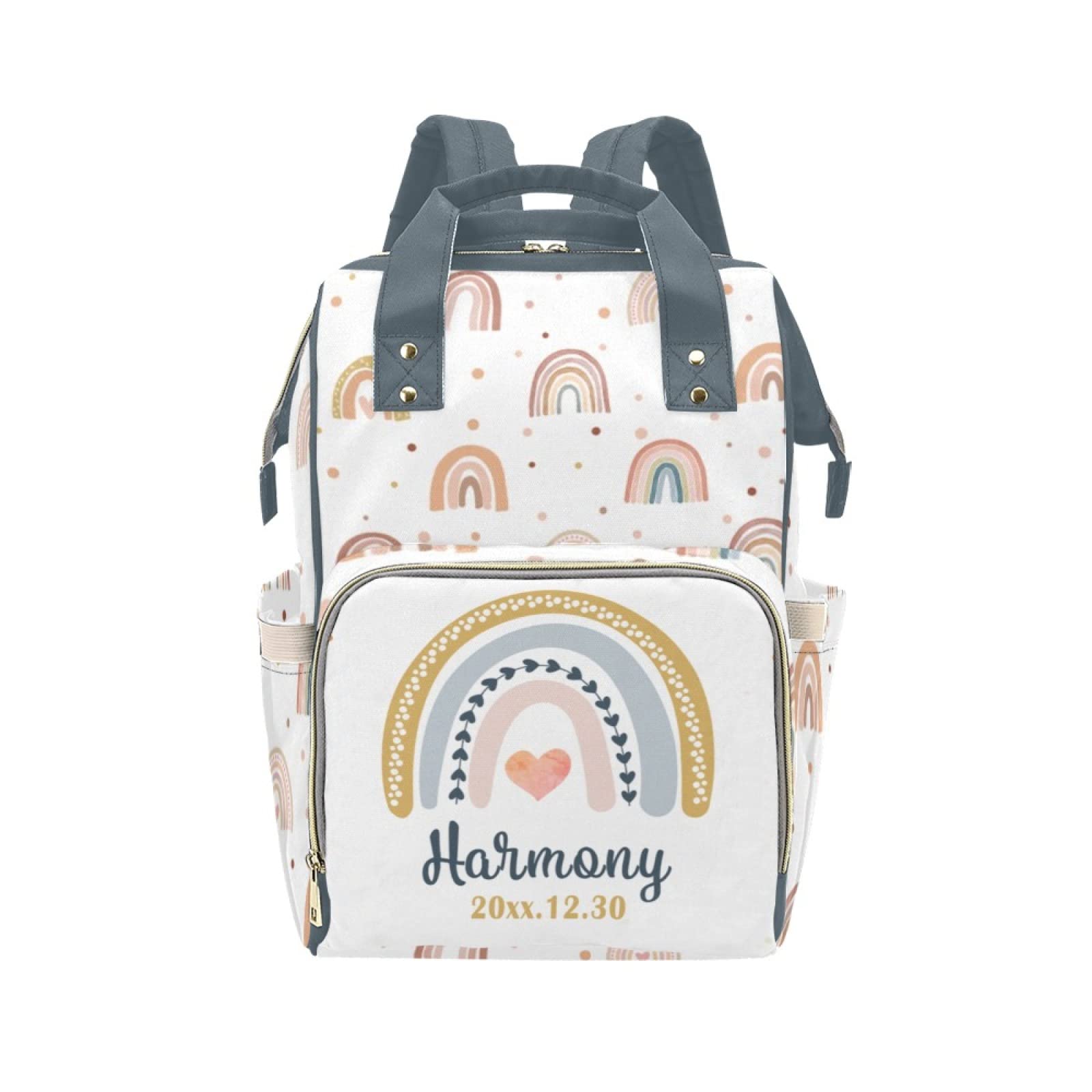 Cowcute Blue Rainbow Arch - Personalized Diaper Bags Custom Name Multifunction Waterproof Mommy Backpack Nappy Bag